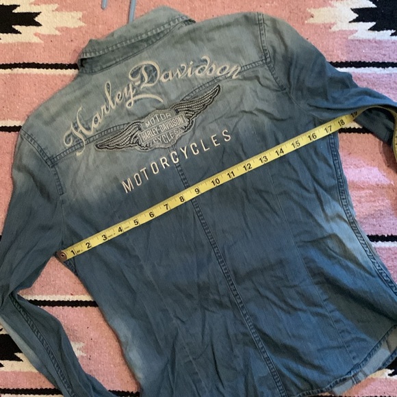 Harley Davidson 🦅denim snap up top Small - Picture 10 of 16